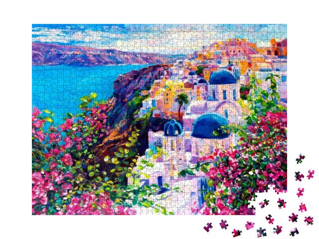 Puzzle 1000 Teile „Santorini: schönes Ölgemälde der Meereslandschaft“