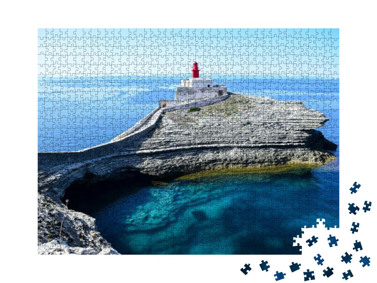 Puzzle 1000 Teile „Leuchtturm von Madonetta, Bonifacio, südlich von Korsika, Frankreich“