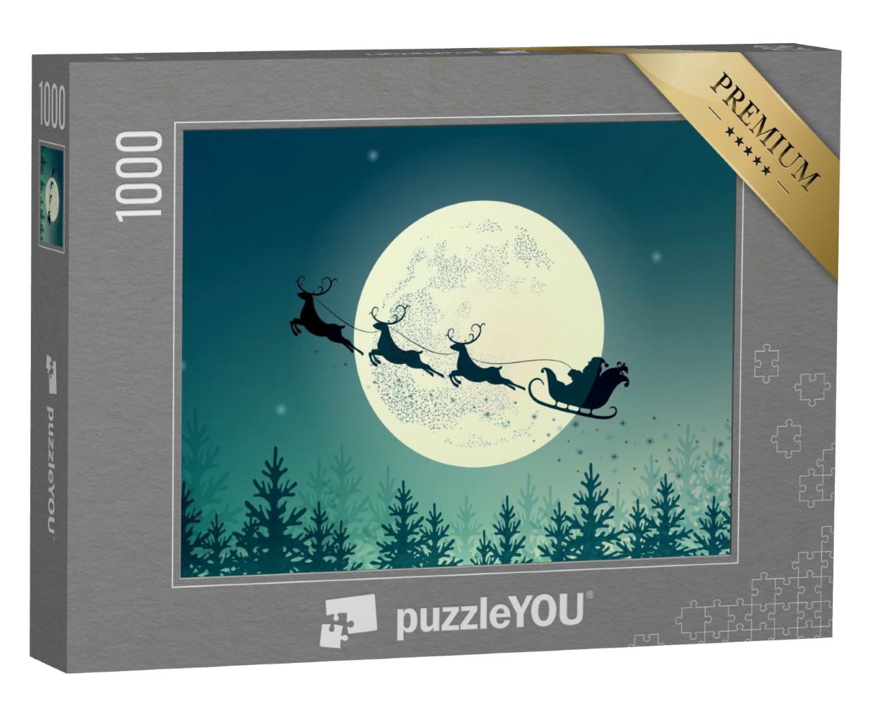Puzzle 1000 Teile „Vektor-Illustration: Weihnachtsmann in seinem Rentierschlitten“