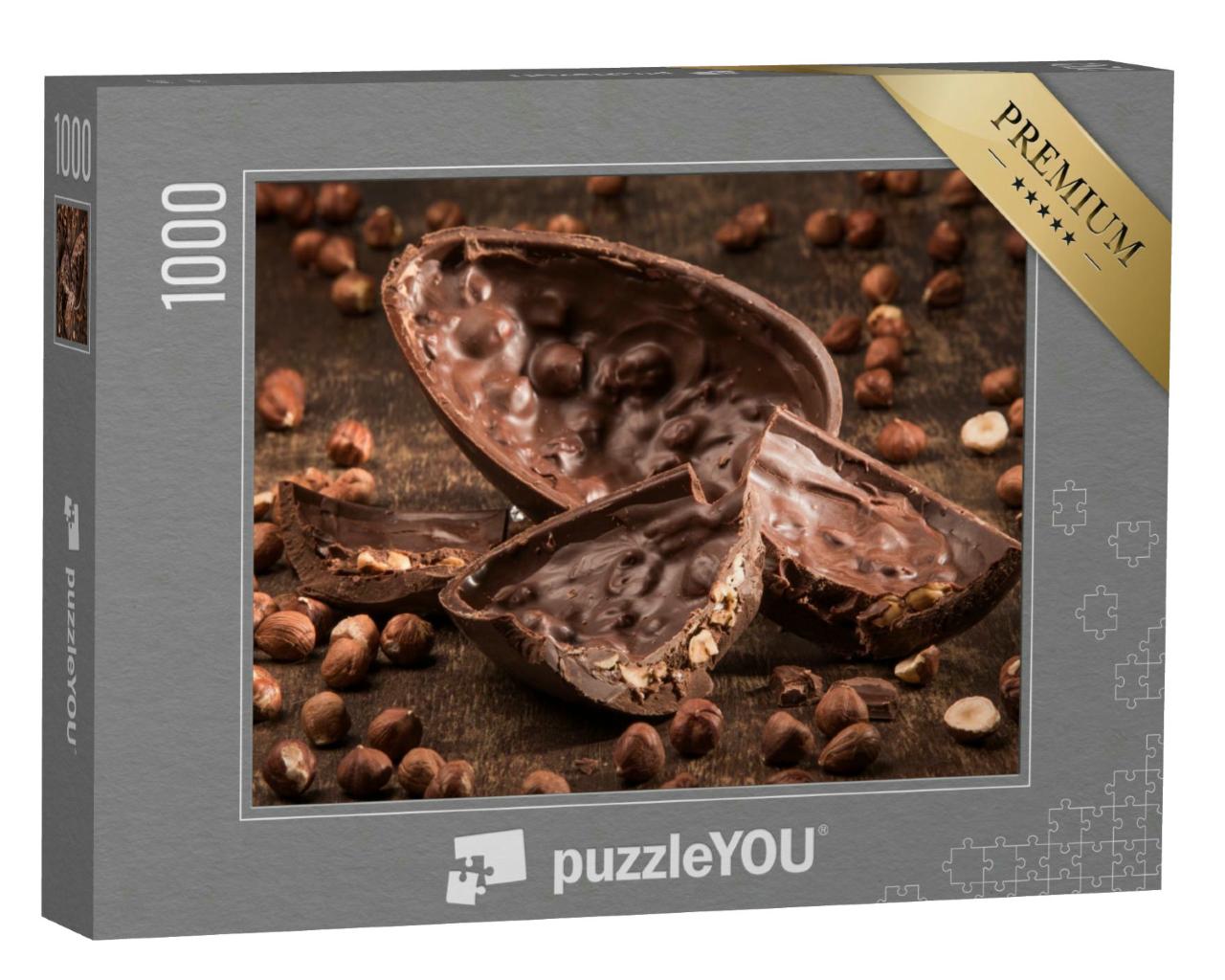 Puzzle 1000 Teile „Köstliches gefülltes Schokoladen-Ei mit Haselnüssen“