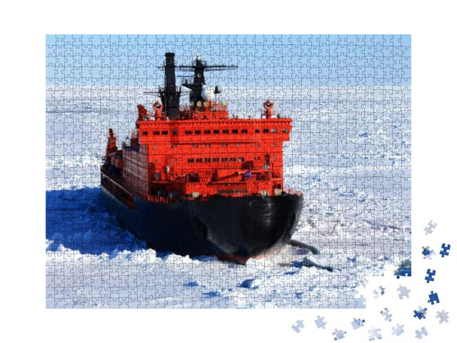 Puzzle 1000 Teile „Roter Eisbrecher inmitten des arktischen Ozeans“