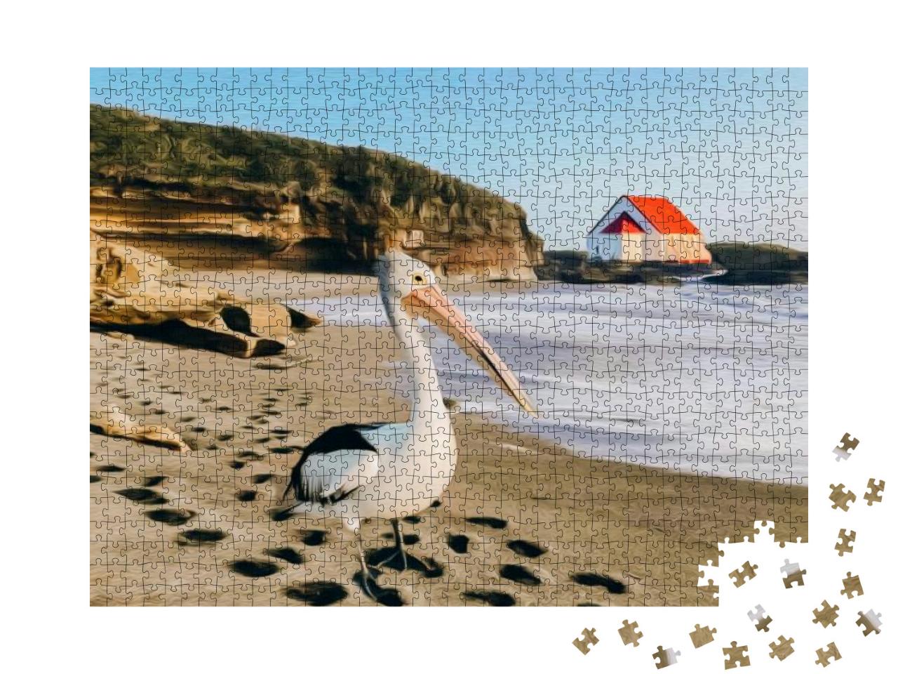 Puzzle 1000 Teile „Illustration: Pelikan am Strand“