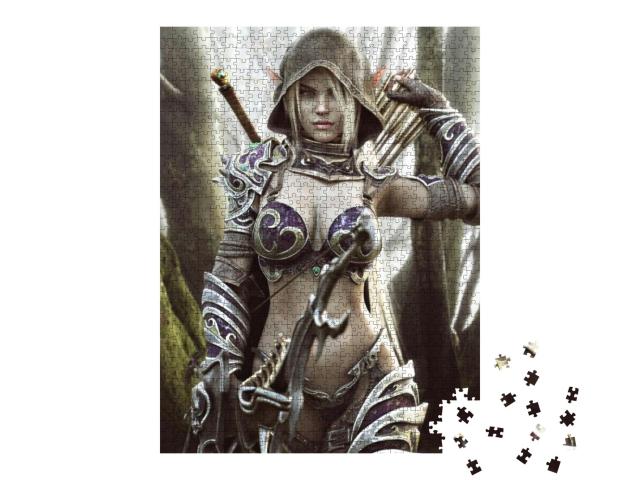 Puzzle 1000 Teile „Weiblicher Dunkelelf in Fantasy-Rüstung“