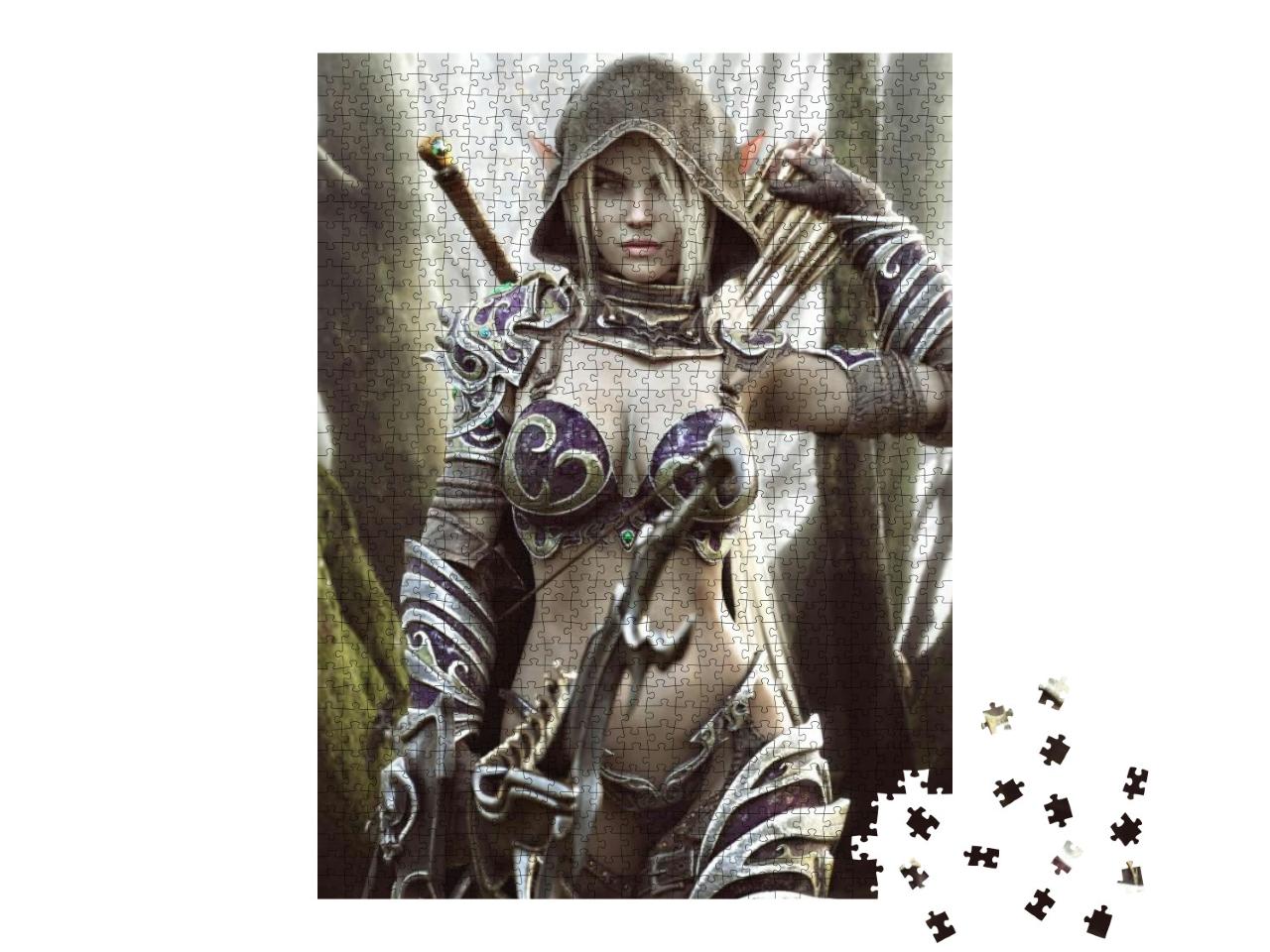 Puzzle 1000 Teile „Weiblicher Dunkelelf in Fantasy-Rüstung“