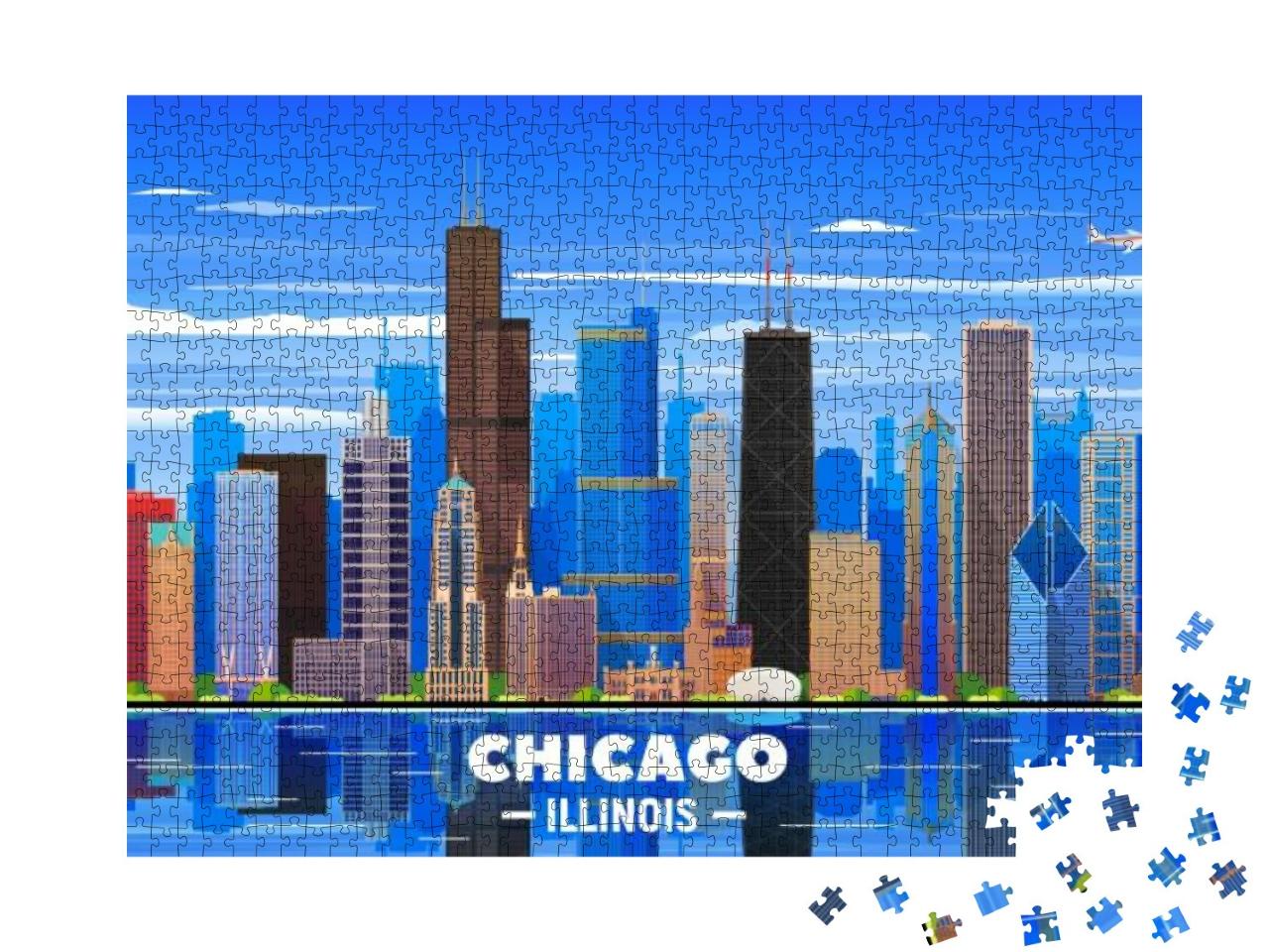 Puzzle 1000 Teile „Skyline von Chicago auf einem Hintergrund“
