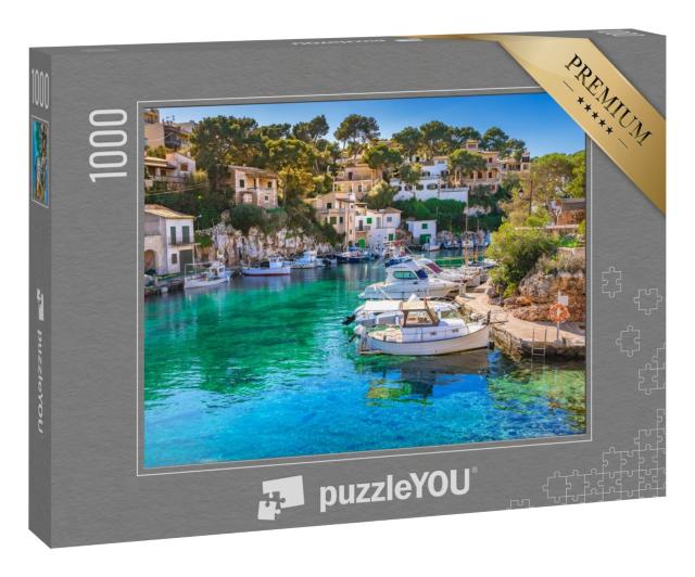 Puzzle 1000 Teile „Blick auf den idyllischen alten Fischerhafen von Cala Figuera, Mallorca, Spanien“