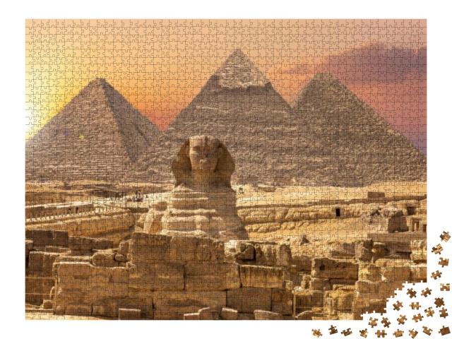 Puzzle 2000 Teile „Weltwunder aus Ägypten: Pyramiden mit Sphinx, Gizeh“