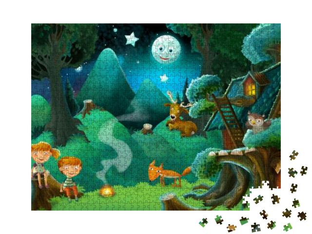Puzzle 1000 Teile „Märchenbühne: Kinder und Tiere im Wald“