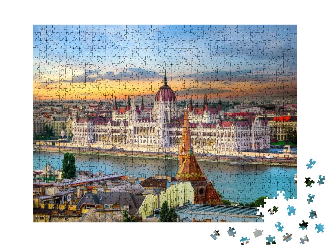 Puzzle 1000 Teile „Sonnenuntergang über berühmten Wahrzeichen in Budapest“