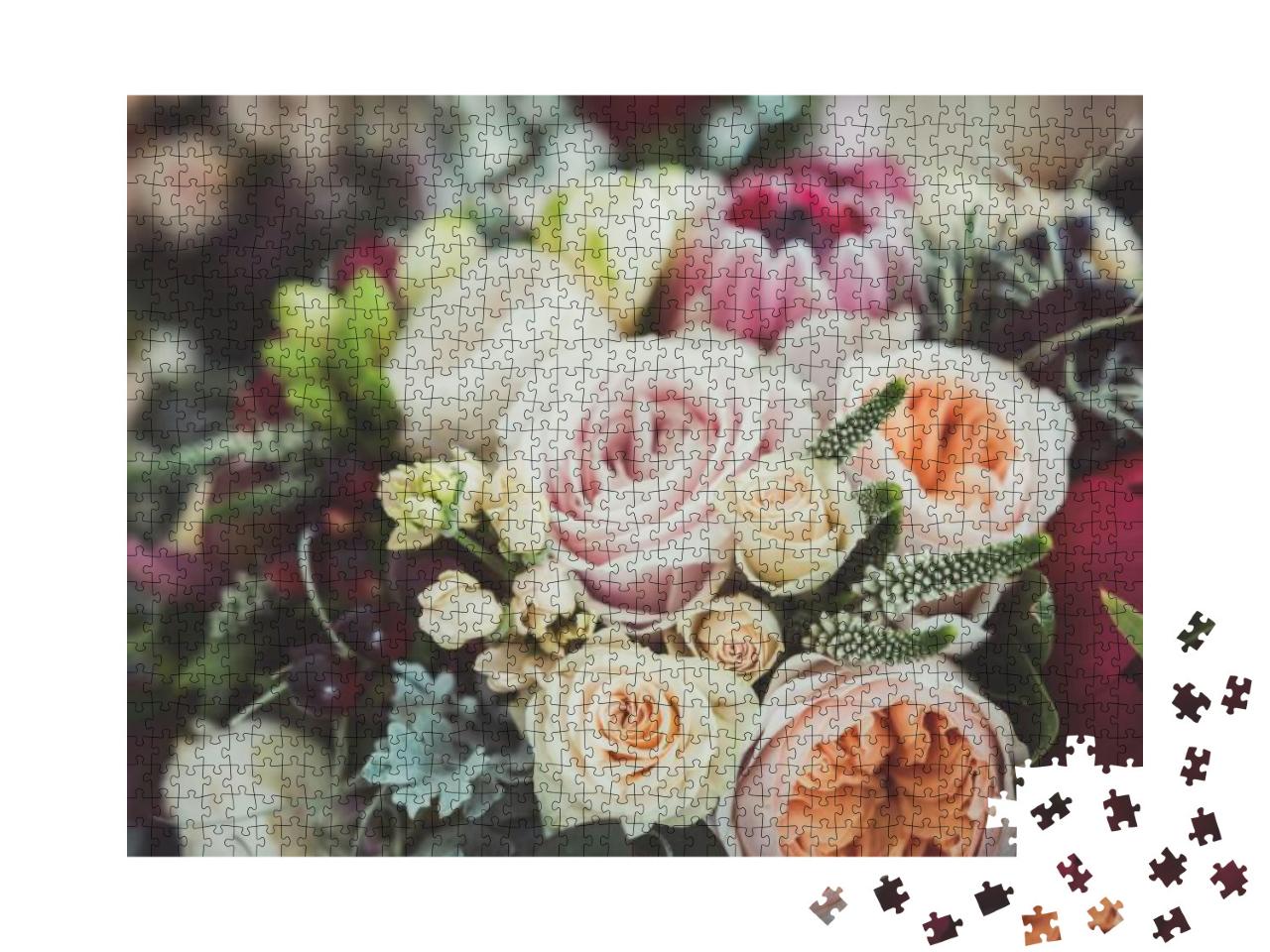 Puzzle 1000 Teile „Rosen im Blumenstrauß einer Braut“
