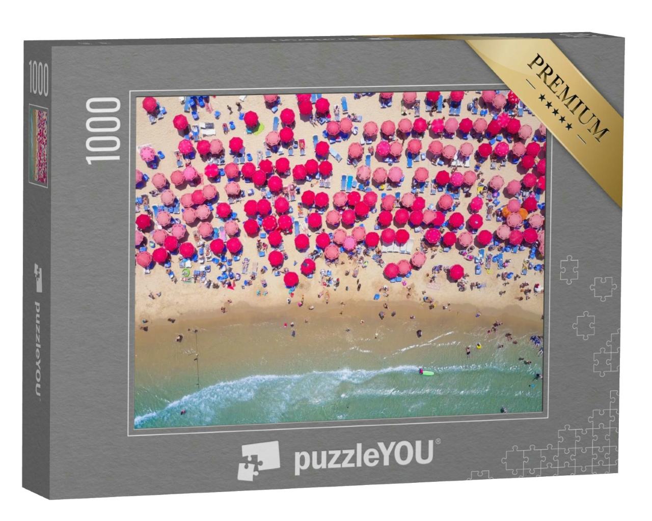 Puzzle 1000 Teile „Tropischer Strand mit bunten Sonnenschirmen, Luftaufnahme“