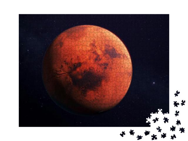 Puzzle 1000 Teile „Mars, der rote Planet, 3D-Rendering mit Oberflächenmerkmalen“
