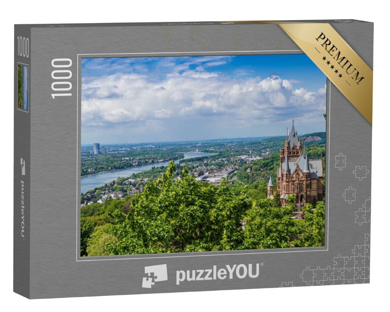 Puzzle 1000 Teile „Schöne Landschaft mit einer alten Burg im Siebengebirge bei Bonn im Frühling“