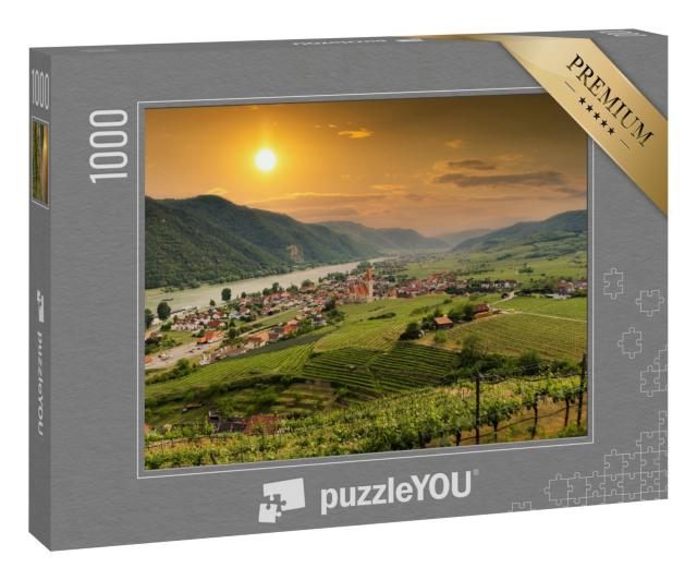 Puzzle 1000 Teile „Blick auf das Wachautal mit Donau und der Stadt Weißenkirchen“