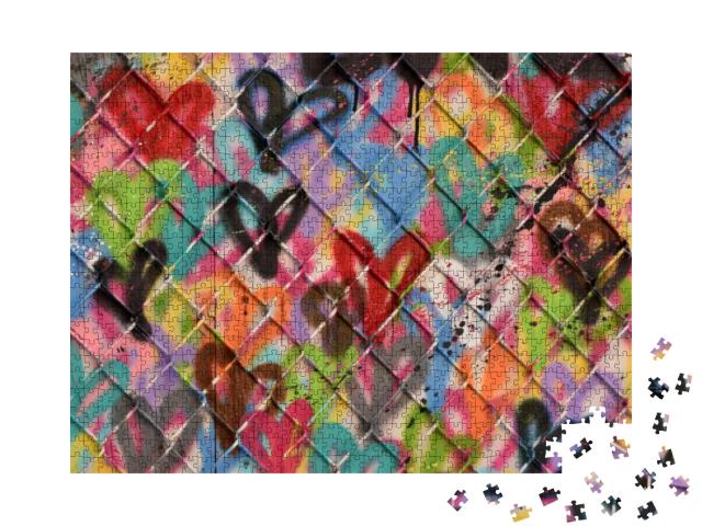 Puzzle 1000 Teile „Kunstform mit Sprühfarben-Technik: Herzen hinter Gittern“