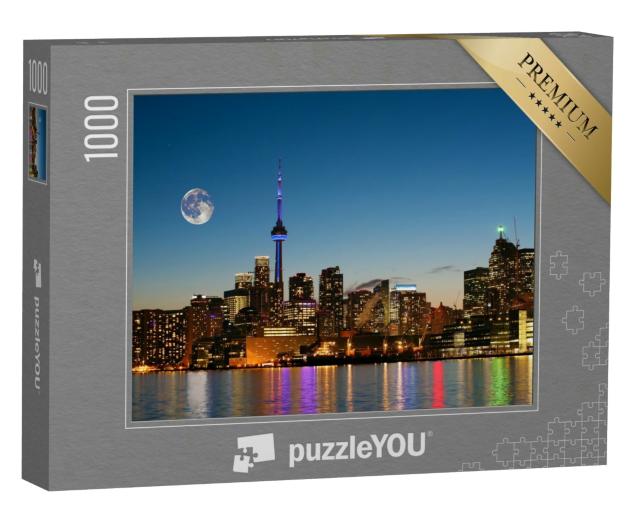 Puzzle 1000 Teile „Aufgehender Mond über Toronto, Kanada, Skyline“