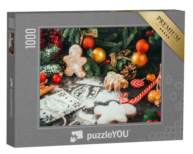 Puzzle 1000 Teile „Kekse, Tannenzweig, Weihnachtsbaum“