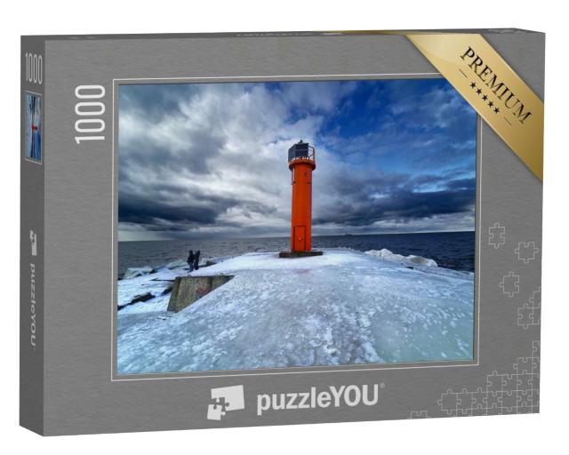 Puzzle 1000 Teile „Winter an der Ostseeküste: Leuchtturm im Eis“
