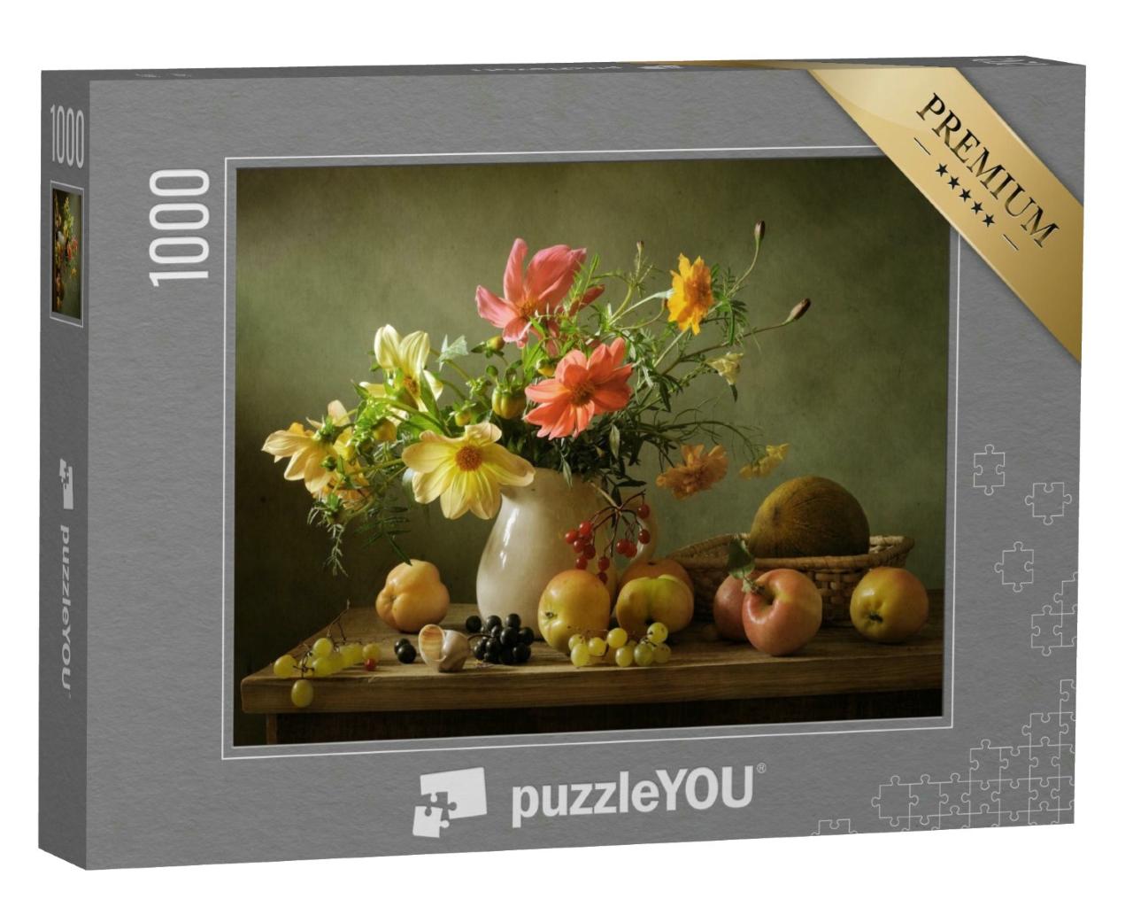 Puzzle 1000 Teile „Schönes Stillleben mit Blumen und Früchten“
