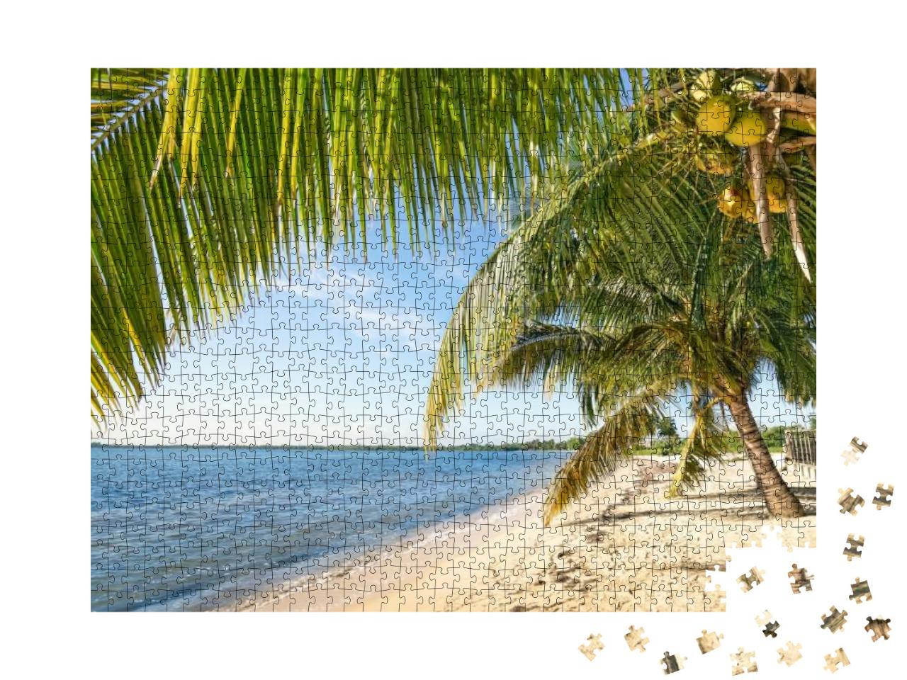 Puzzle 1000 Teile „Strandpalme und türkisfarbenes Meer am Playa Larga, Kuba“