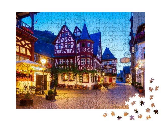 Puzzle 1000 Teile „Bacharach: Altstadt bei Nacht, Rheintal, Deutschland“
