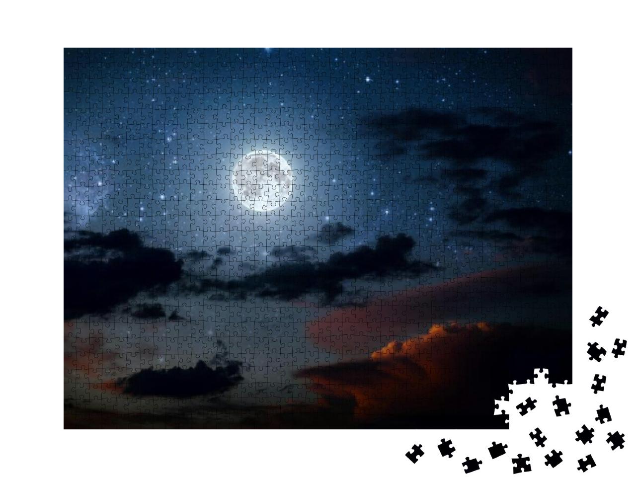 Puzzle 1000 Teile „Nachthimmel mit Sternen, Mond und Wolken“