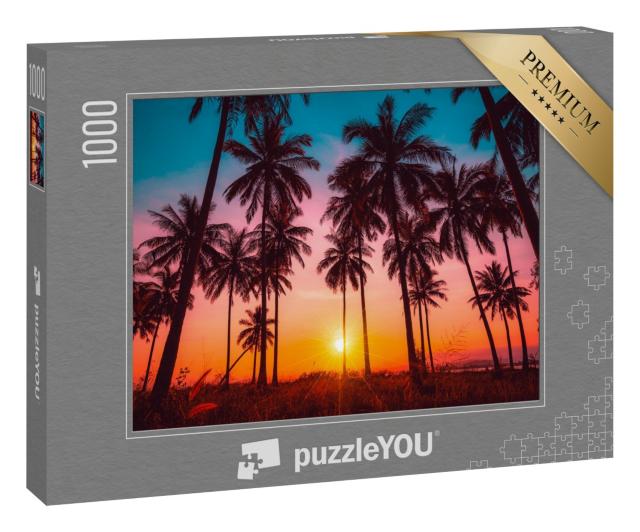 Puzzle 1000 Teile „Kokosnusspalmen am Strand bei Sonnenuntergang“