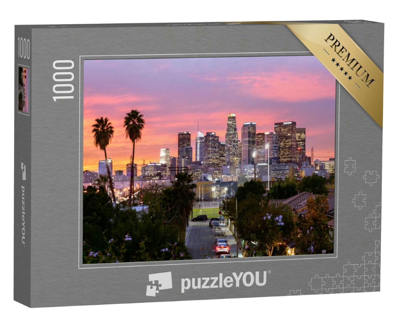 Puzzle 1000 Teile „Skyline der Innenstadt von Los Angeles bei Sonnenuntergang“