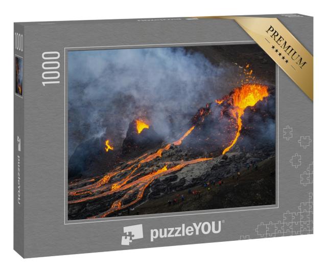 Puzzle 1000 Teile „Kleiner Vulkanausbruch im Fagradalsfjall, Südwestisland, im März 2021“