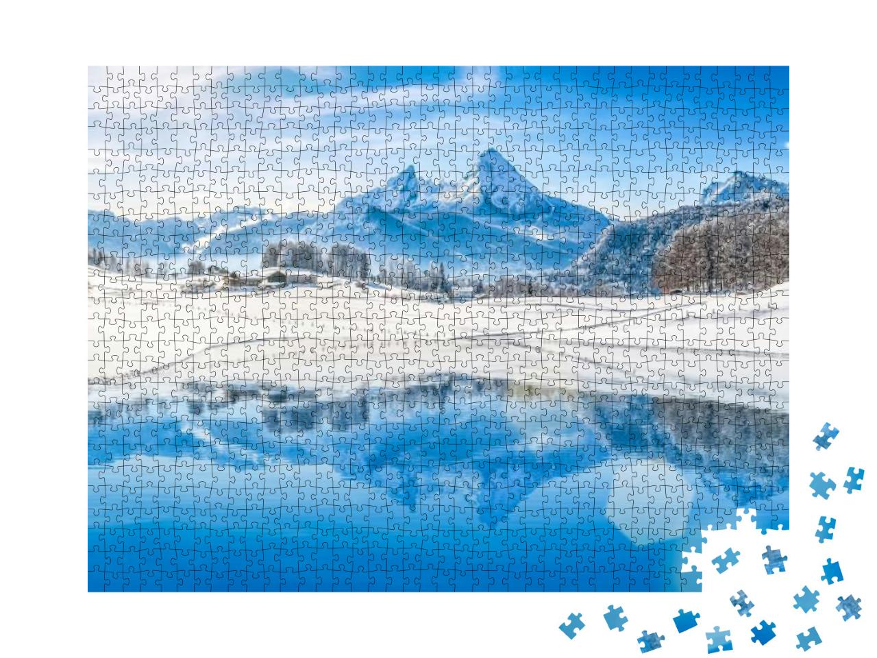 Puzzle 1000 Teile „Panoramablick auf eine wunderschöne weiße Winterlandschaft, Alpen“