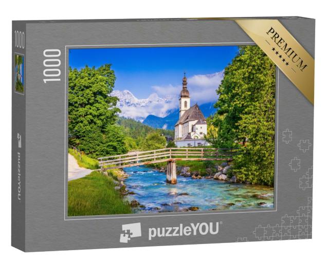 Puzzle 1000 Teile „Nationalpark Berchtesgaden: Pfarrkirche St. Sebastian im Dorf Ramsau“
