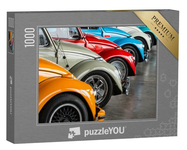 Puzzle 1000 Teile „Retro-Oldtimer in verschiedene Farben in einer Reihe“