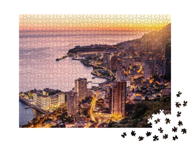 Puzzle 1000 Teile „Abendansicht von Montecarlo, Monaco, Cote d'Azur, Europa“