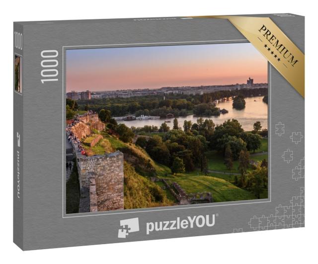 Puzzle 1000 Teile „Sonnenuntergang am Belgrad Turm Kalemegdan auf Sava Fluss“