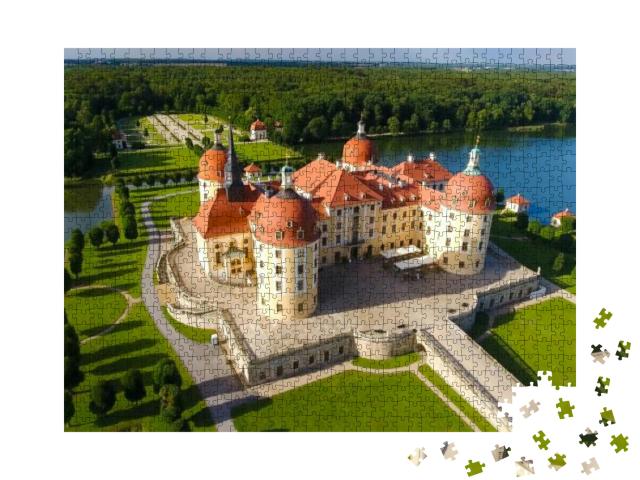 Puzzle 1000 Teile „Weitsicht: Luftaufnahme von Schloss Moritzburg und dem Schlosspark“