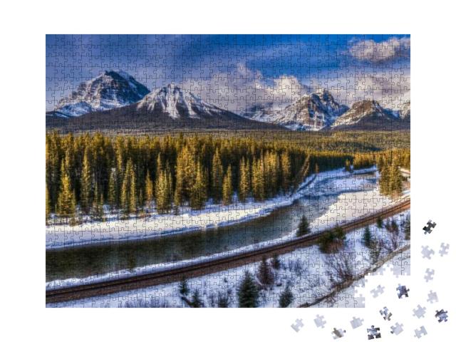 Puzzle 1000 Teile „Morant´s Curve: Winterbild aus dem Banff Nationalpark, Alberta, Kanada“