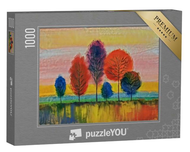 Puzzle 1000 Teile „im Kunst-Stil von Franz Marc - Ölgemälde Landschaft mit bunten Bäumen - Puzzle-Kollektion Künstler & Gemälde“