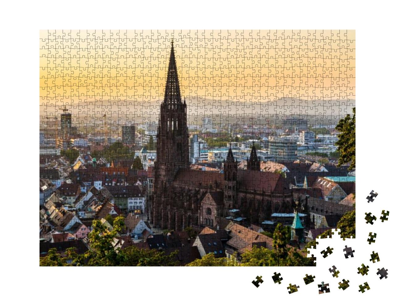 Puzzle 1000 Teile „Sonnenuntergang über Freiburg im Breisgau, Deutschland“