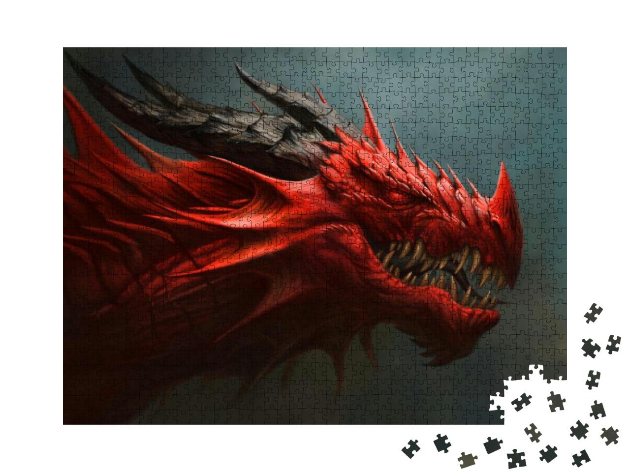 Puzzle 1000 Teile „Digitales Porträt eines roten Drachens“