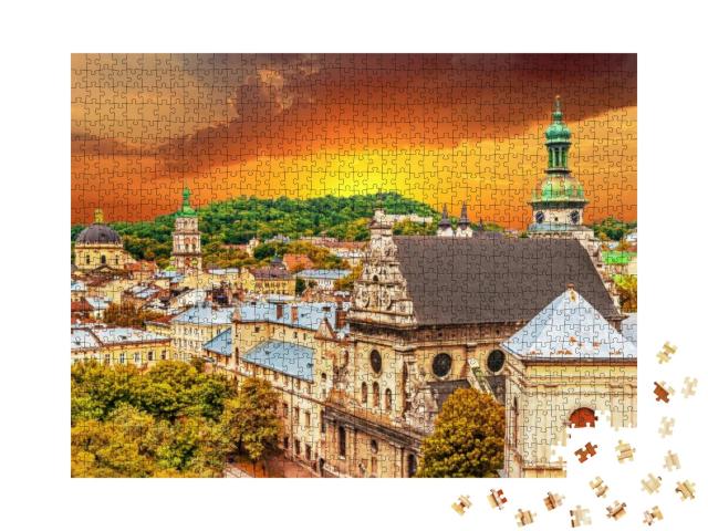 Puzzle 1000 Teile „Blick auf Lwiw: Stadtkern und Zentrum, Ukraine“