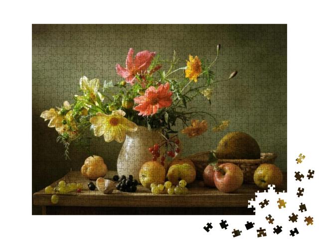 Puzzle 1000 Teile „Schönes Stillleben mit Blumen und Früchten“