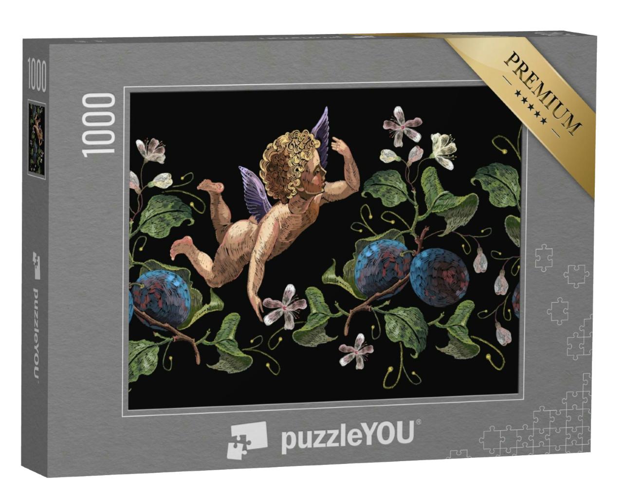 Puzzle 1000 Teile „Engel und Pflaumen, Stickerei, Valentinstag“