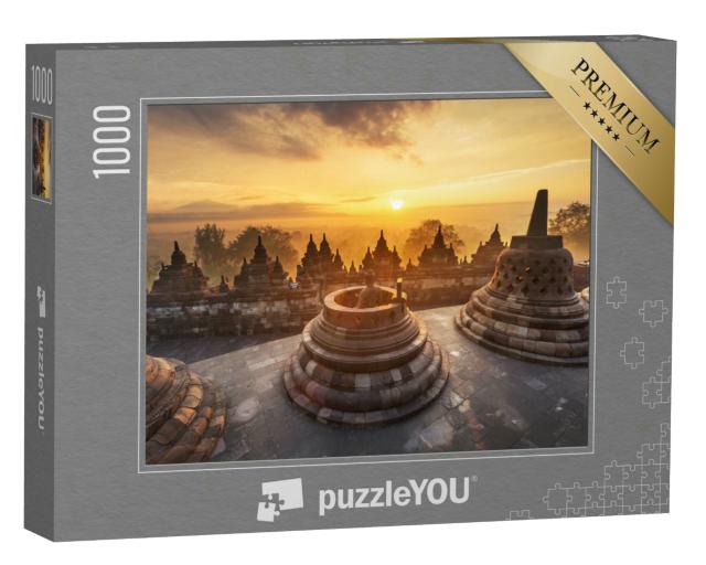 Puzzle 1000 Teile „Dramatischer und farbenfroher Sonnenaufgang vom Borobudur aus gesehen“