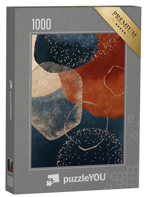 Puzzle 1000 Teile „Aquarell-Illustration: Abstrakte Bordüre in Terrakotta und Blau“