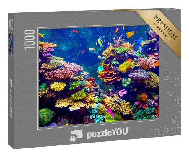 Puzzle 1000 Teile „Singapur Aquarium: Korallenriff und tropische Fische im Sonnenlicht“