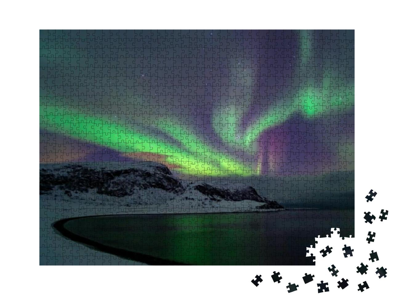 Puzzle 1000 Teile „Intensives Nordlicht Aurora Borealis am Nordkap“
