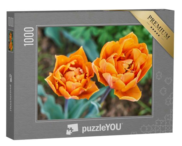 Puzzle 1000 Teile „Blumengarten, ein Strauß orangefarbener Tulpen“