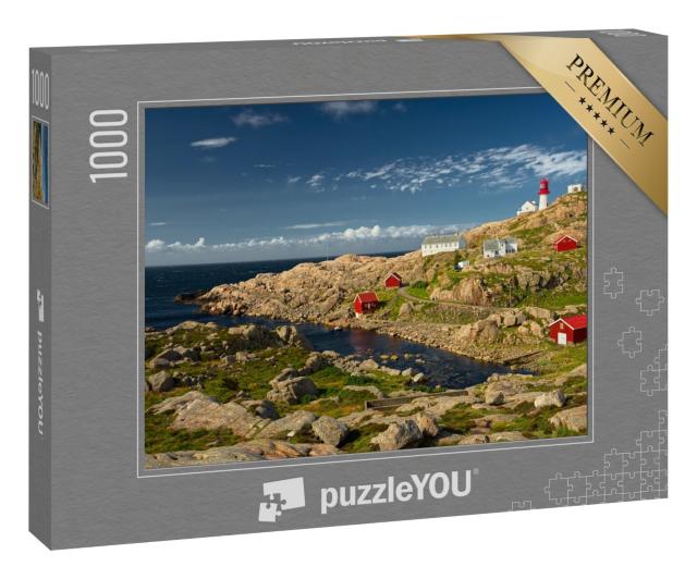 Puzzle 1000 Teile „Leuchtturm am Rande der felsigen Meeresküste, Südnorwegen“