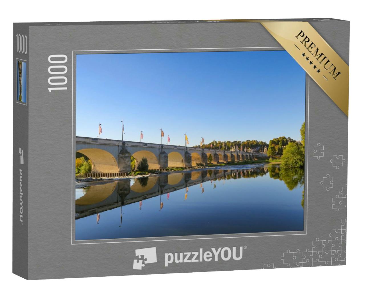 Puzzle 1000 Teile „Wilson-Brücke und ihre Spiegelung in der Loire, Tours, Frankreich“