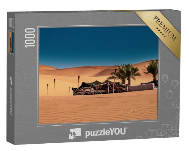 Puzzle 1000 Teile „Aufgebautes Beduinenzelt, zelten in der Wüste, Abu Dhabi, Dubai“